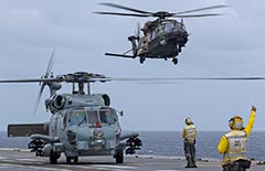 RAN MH-60R Romeo and MRH-90 TTH helos on HMAS Adelaide